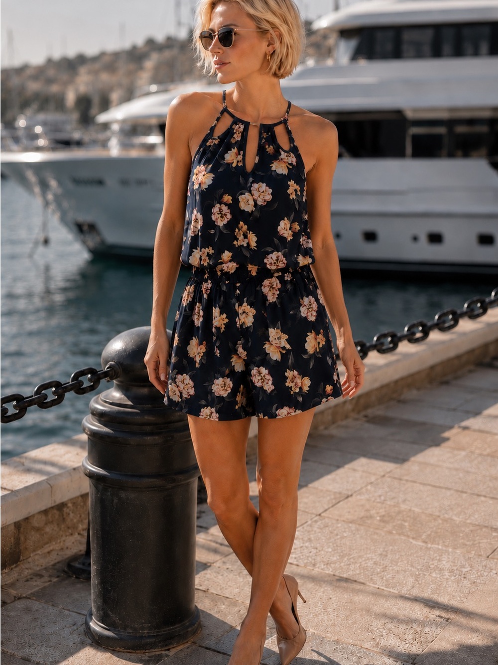 Aeropostale Floral Halter Navy Summer Dress